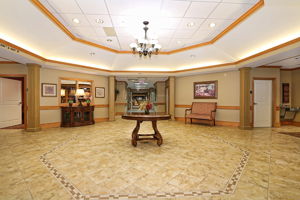 Large reception area with tile floors
