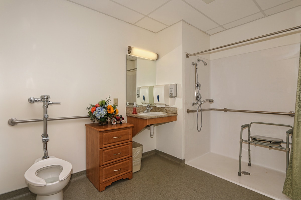 Resident bathroom with walk in shower