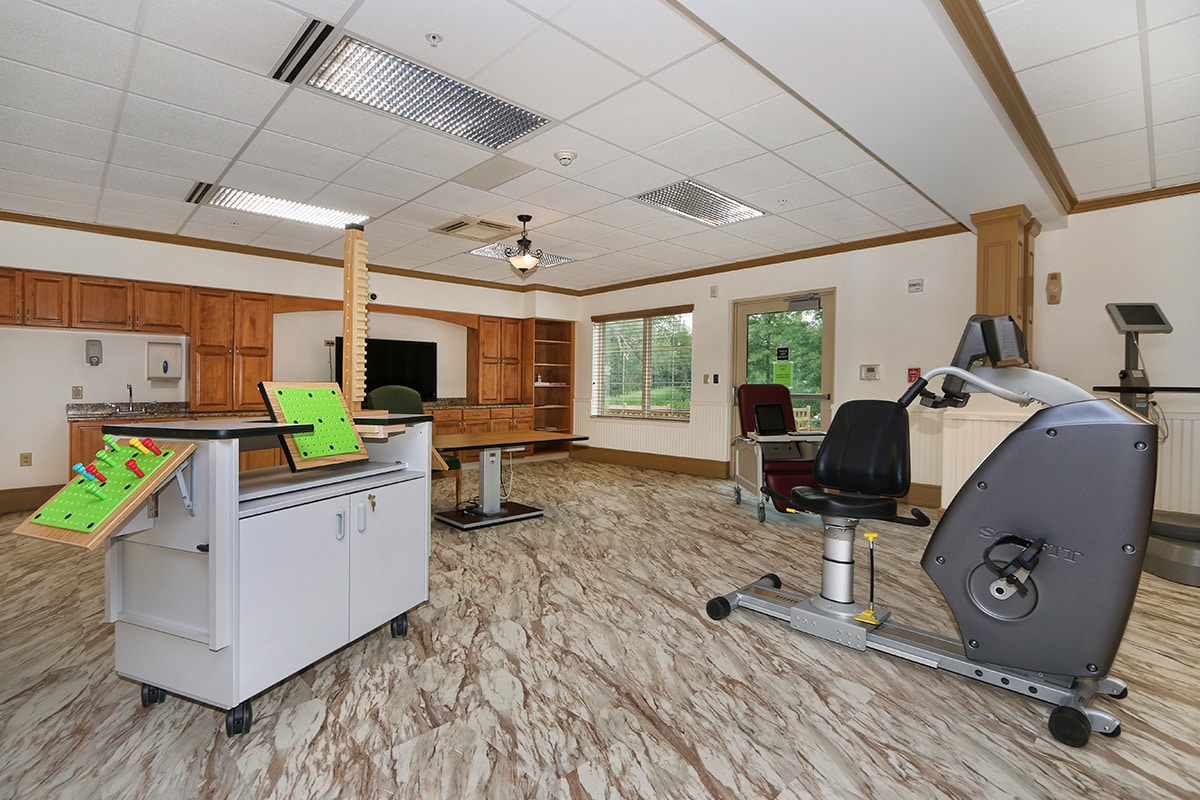 Rehab gym with occupational therapy equipment